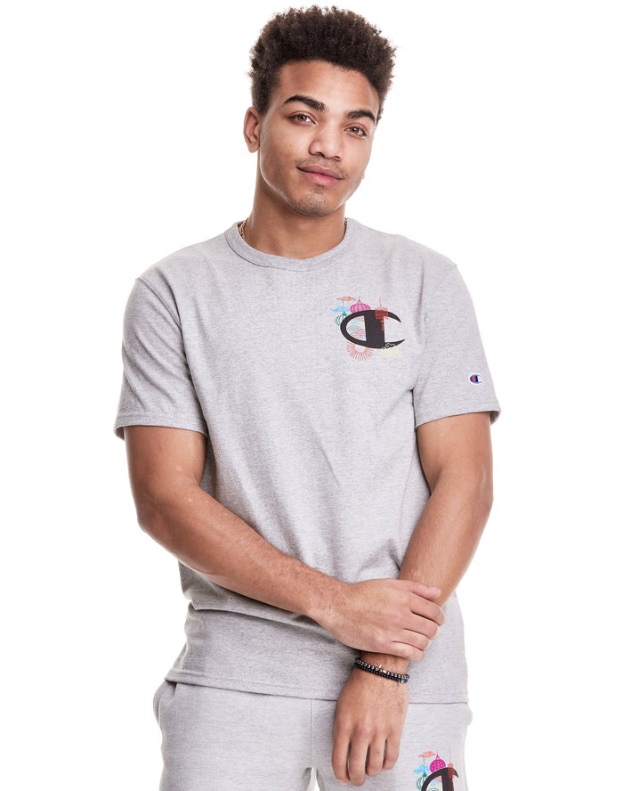 Champion Mens T-Shirt NZ - Heritage Lunar C With Lanterns Grey ( 7906-TJYUD )